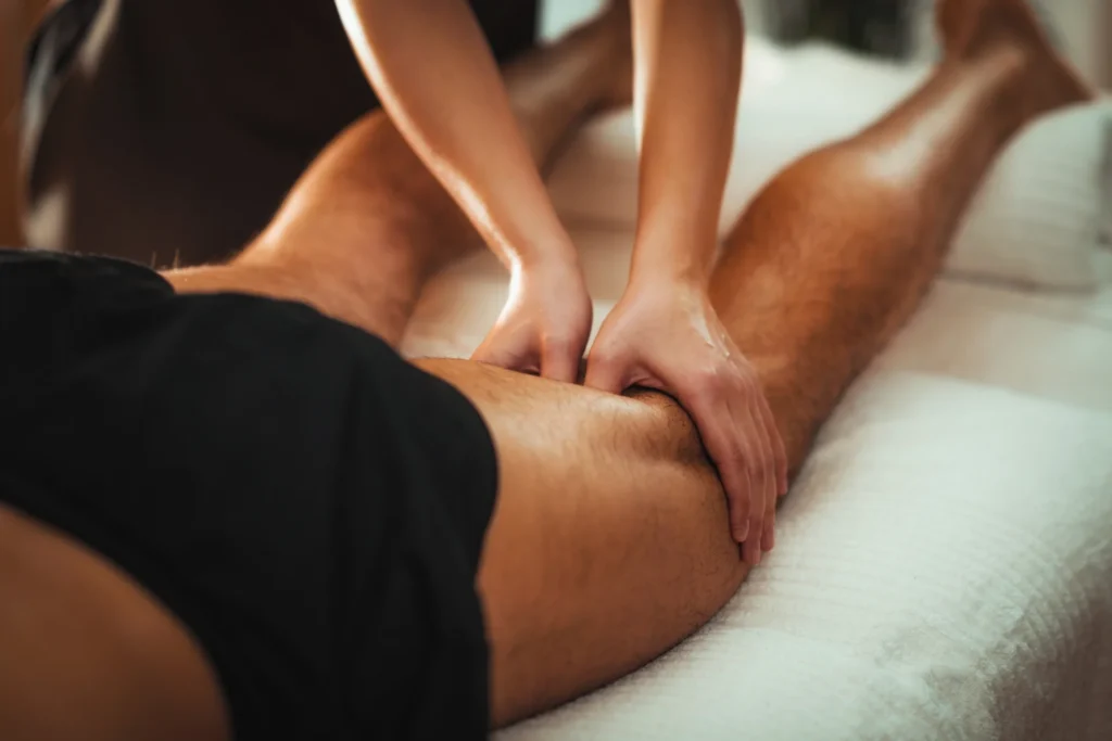receiving a leg massage for muscular recovery 2026 01 05 06 17 54 utc