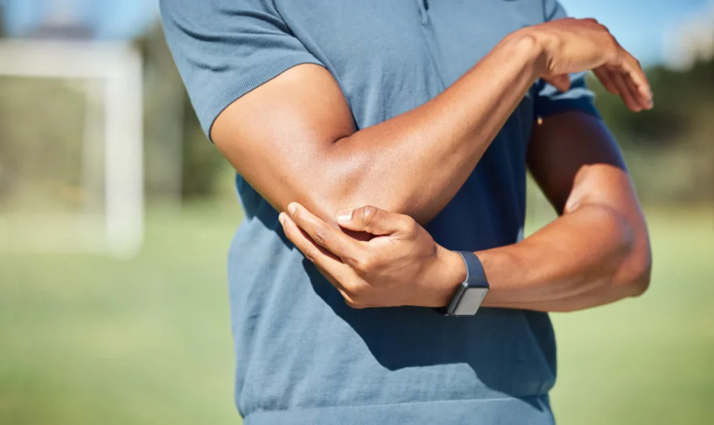 sports man with elbow pain on arm injury in outdo 2026 03 25 07 26 27 utc